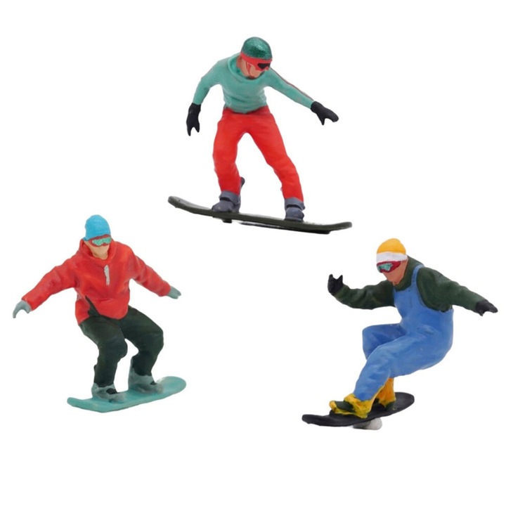 Figurina schior si snowboarder miniaturala 1/64, rasina, pictata manual, alb, 5x3x4cm