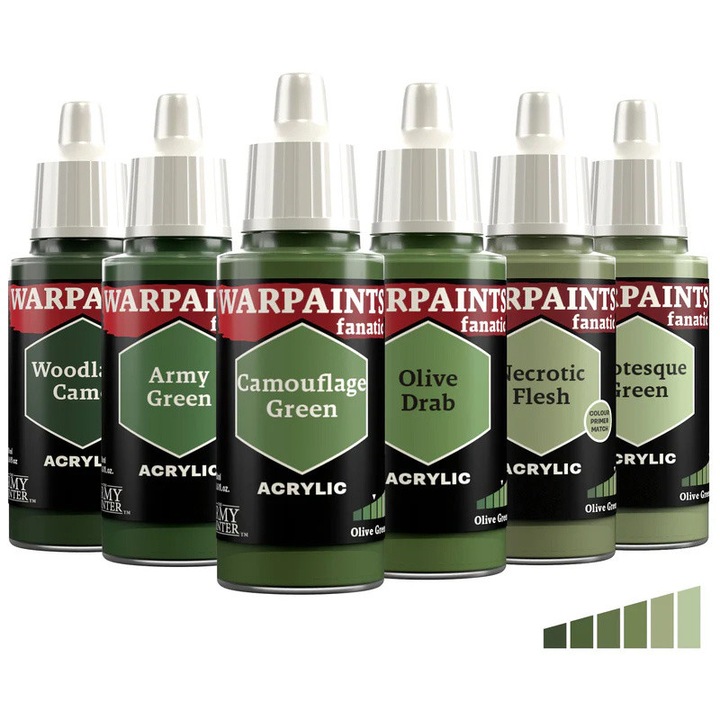 Flexible Triad festékkészlet: Olive Greens, Warpaints Fanatic, The Army Painter, 6 x 18ml