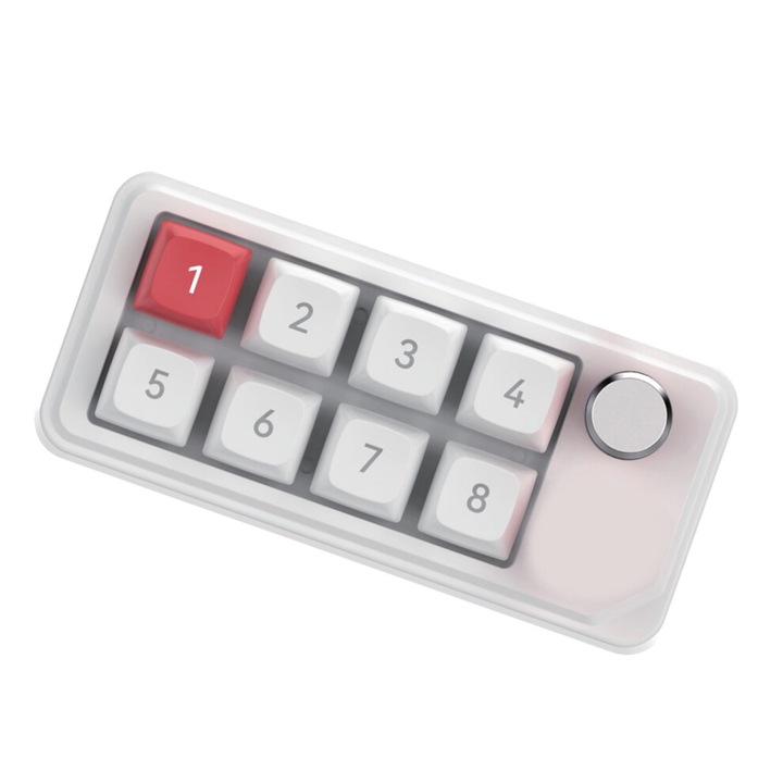 Vezeték nélküli mechanikus billentyűzet, 8 billentyű, fekete-fehér, 126x57x29mm, 12 színű világítás, USB-C