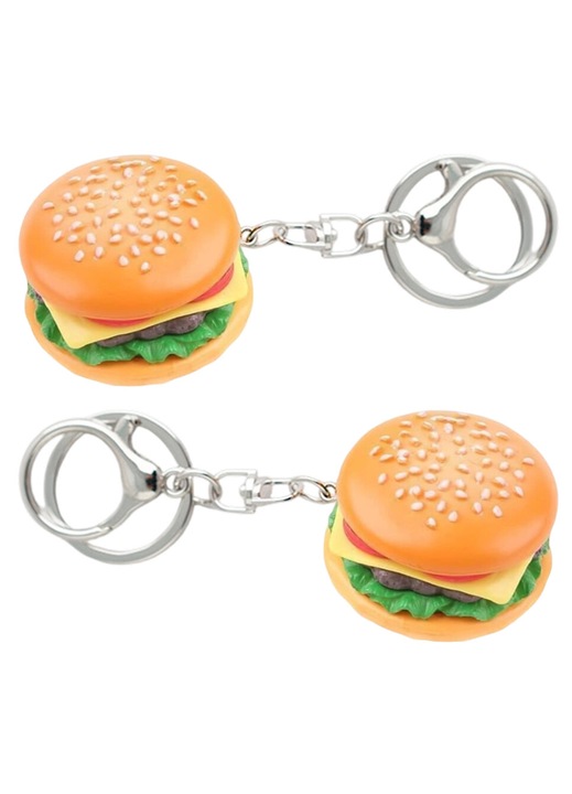 2 db fém kulcstartó hamburger 10x4cm többszínű