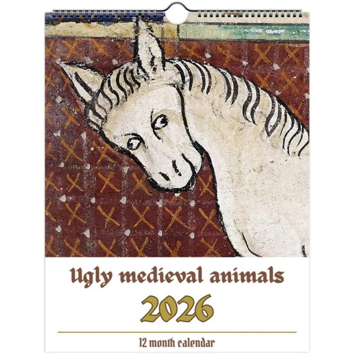 Calendar perete 2026 animale medievale urate, 29x21cm, hartie, spirala dubla