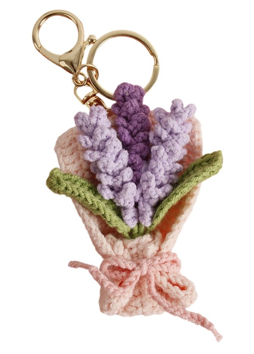 Kézzel horgolt virágcsokor kulcstartó, többszínű, 5x6cm