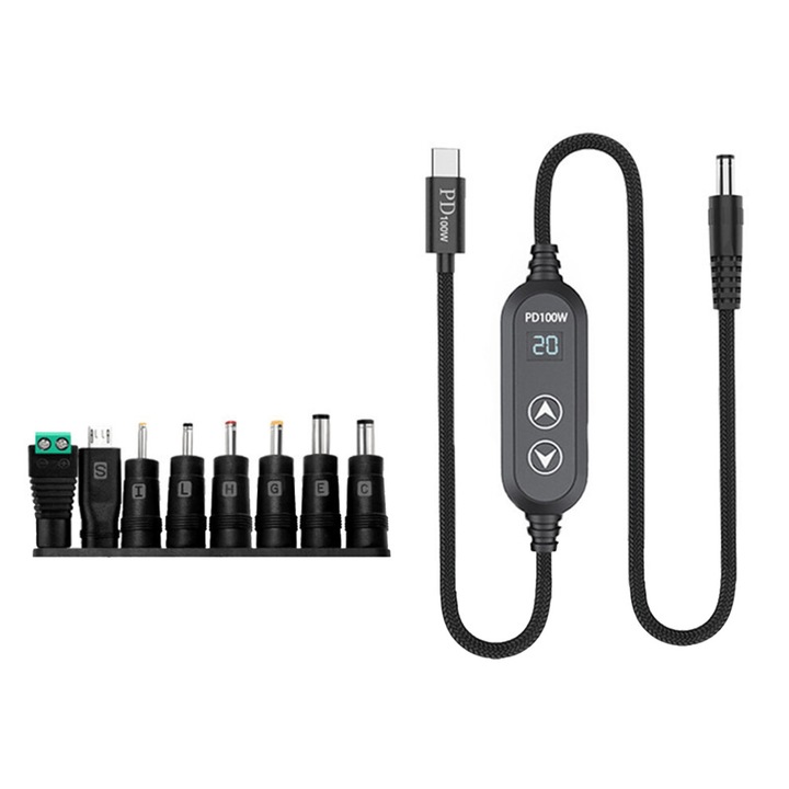 USB C 100W tápegység 8 adapterrel, fekete, 1.2m kábel