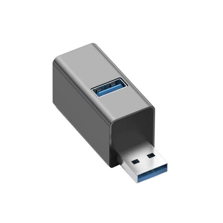 USB хъб с 3 порта, метален, компактен, 56x20x25мм, черен