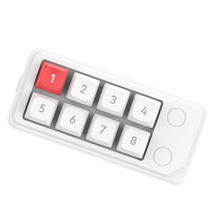 Mini mechanikus billentyűzet 8 gombos, fekete-fehér, 126x57x29mm, levehető kábel