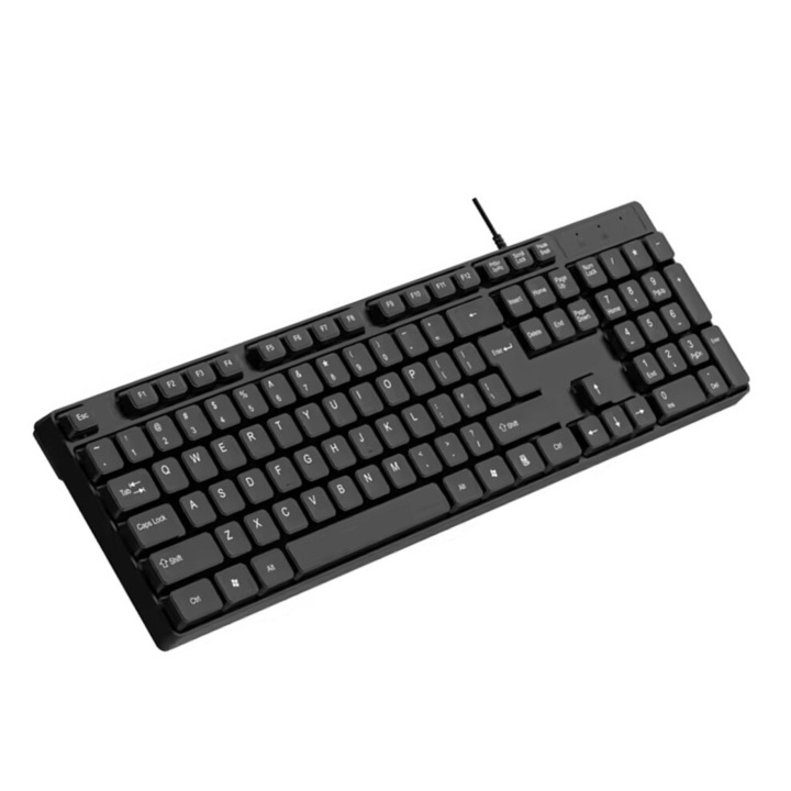 Ergonomikus USB vezetékes billentyűzet, ABS, 467x130mm, fekete
