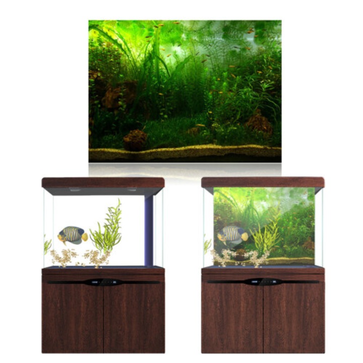 Poster fundal acvariu PVC 122x50cm stil iarba de apa impermeabil