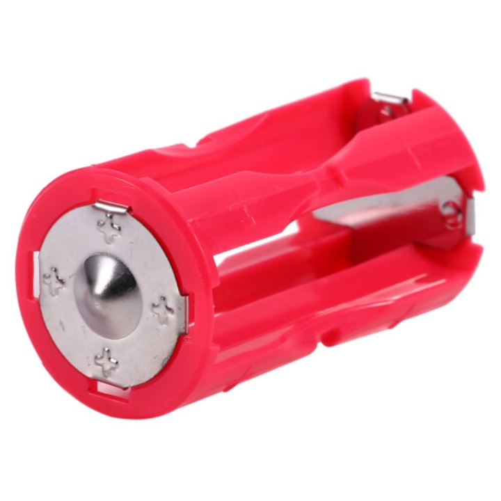 Adaptor convertor baterie AAA la C rosu compact 4xAAA