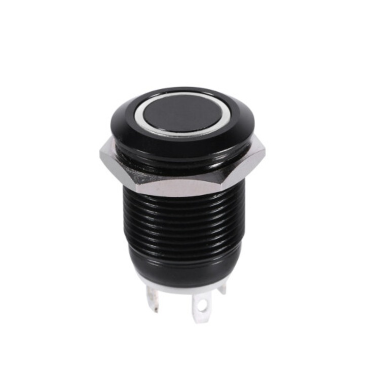 LED nyomógombos kapcsoló 12mm, fekete, pillanatnyi, 2A