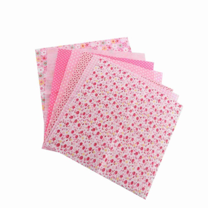 Textil anyag pamut 25x25cm 7 darabos szett rózsaszín virágos