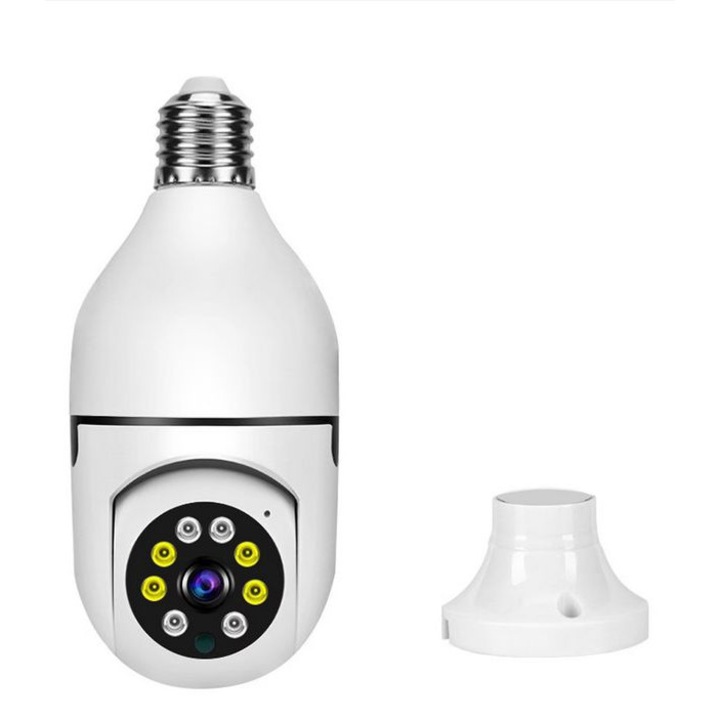 Camera de supraveghere WiFi tip bec, Full HD 1080p, rotire 360°, vizualizare panoramica, senzor de miscare, vedere nocturna IR, audio bidirectional, control prin aplicatie mobila