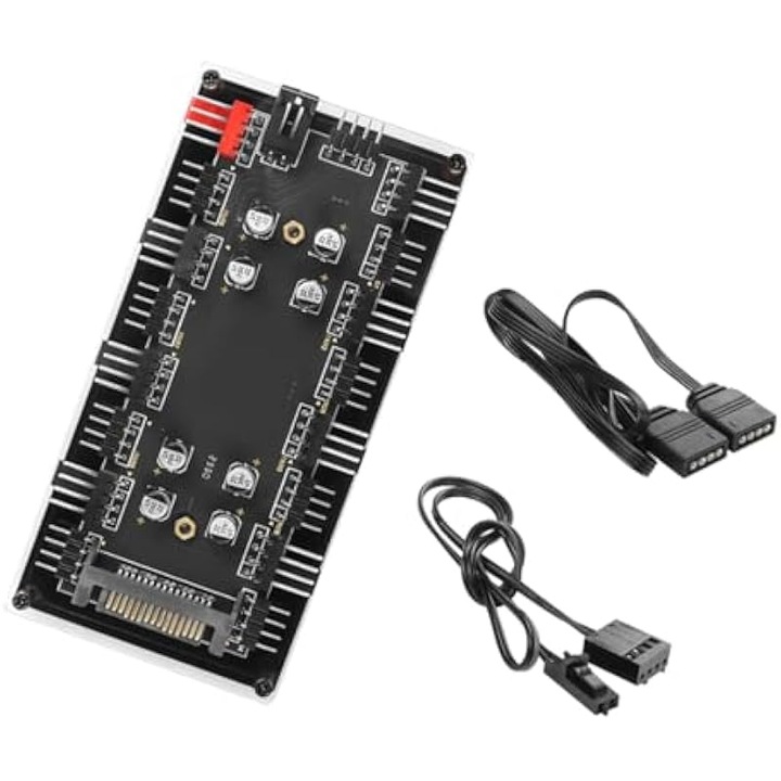 Hub ventilator PC 12V 4-pin RGB PWM, 8 porturi, negru, 50x50cm cablu