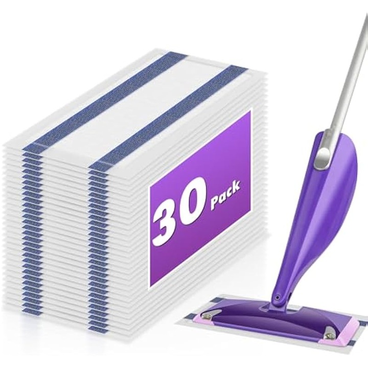 Set 30 paduri de curatare de unica folosinta pentru mop, alb, universal
