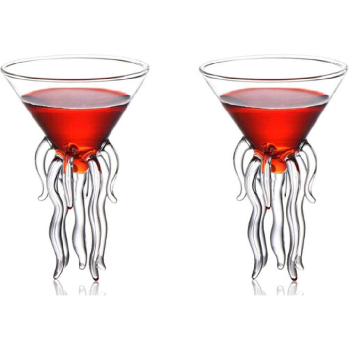 2 db martini pohár szett, polip design, üveg, 100ml