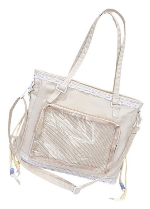 Itabag crossbody táska, bézs, 25x20cm, átlátszó, nagy kapacitású