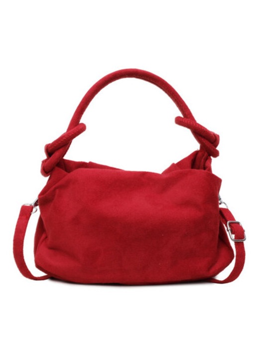 Geanta dama, piele intoarsa, rosu, 25x15x10cm, cu bretea detasabila