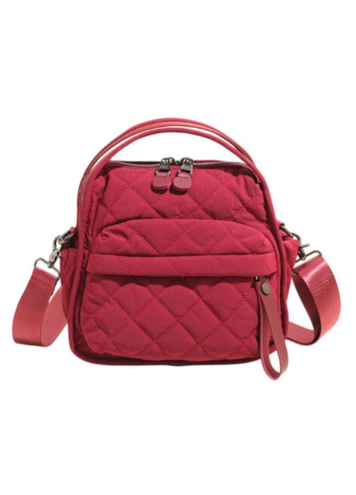 Női crossbody táska, textil anyag, steppelt modell, piros, 25x23x12cm