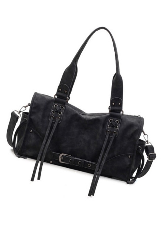 Vintage női crossbody táska, PU bőr, fekete, 25x20x10cm