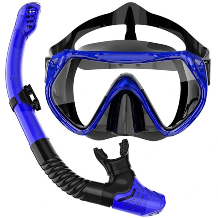 Set masca snorkeling cu tub si ochelari HD, silicon, panoramic, transparent