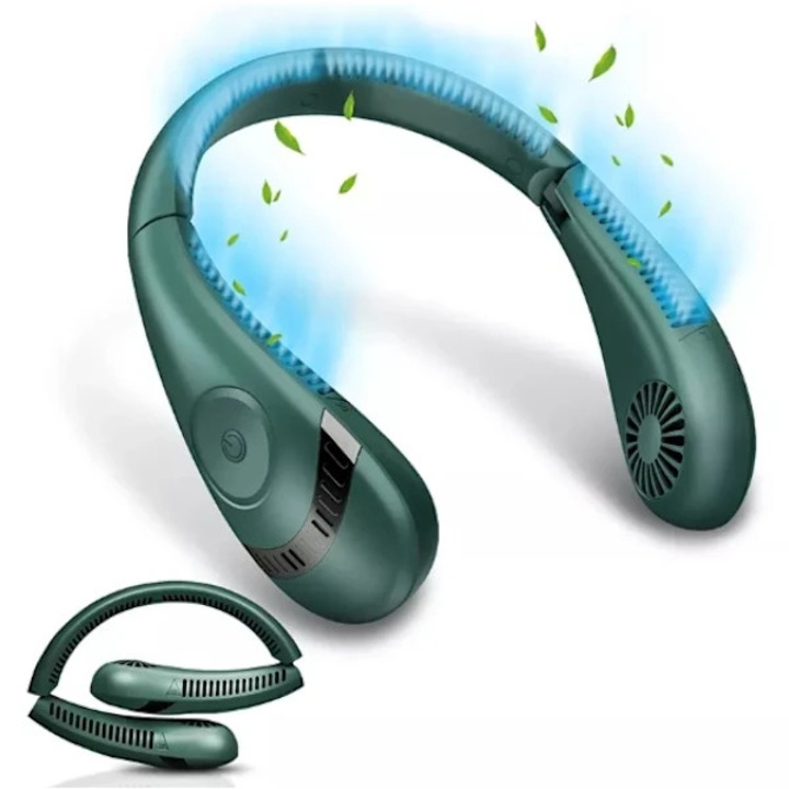 Ventilator portabil fara pale, capacitate 4000mAh, verde, 20.5x12x7cm