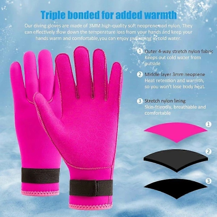 Manusi neopren scufundari 3mm, roz, L, calduroase, antiderapante