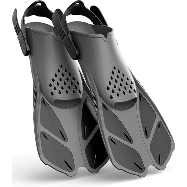 Labe scurte pentru snorkeling, tpr si pp, cu calcai deschis si curea reglabila cu catarama, ventilate si anti-alunecare, Negru, ML-XL