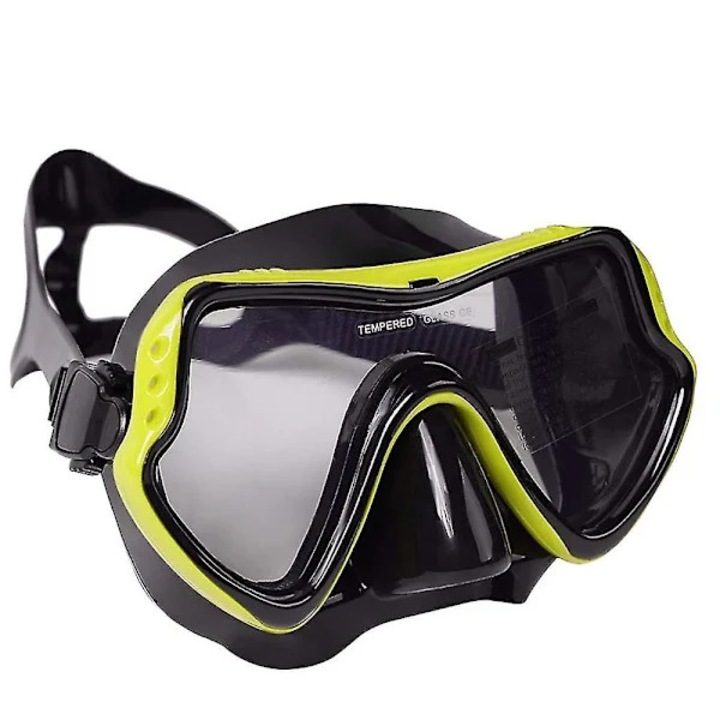 Masca de scufundare si ochelari de snorkeling din silicon alimentar cu lentila din sticla temperata, anti-aburire, fara scurgeri, Panorama, galben/negru, marime universala