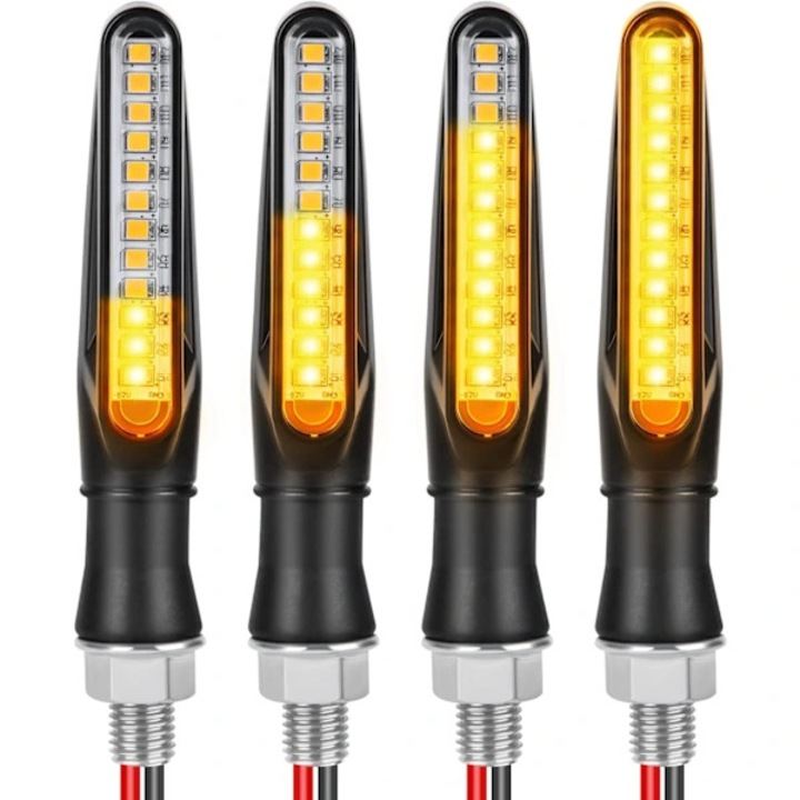 Semnalizatoare moto led universale, 12V, IP67 rezistente la apa, din ABS, cu 12 led-uri fiecare, galben, 4 bucati