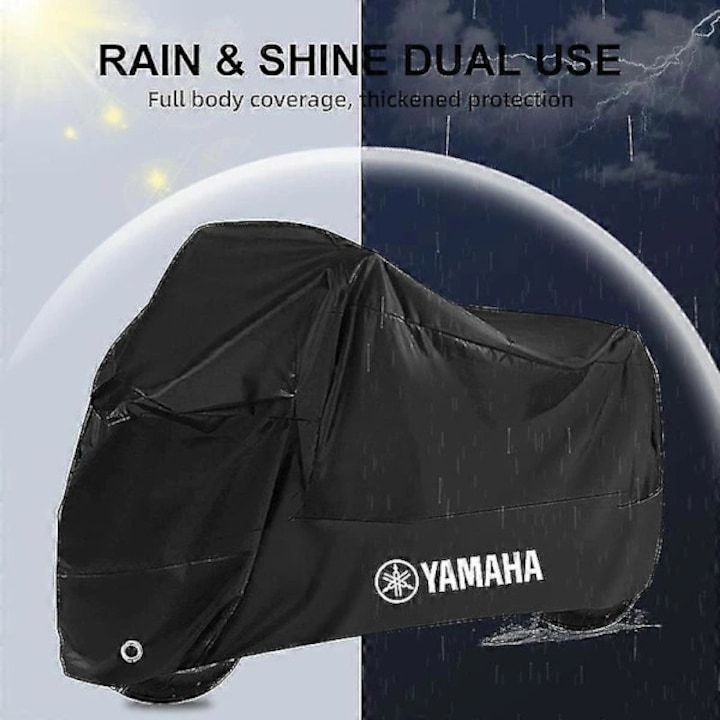 Husa pentru motocicleta / prelata, compatibila Yamaha R1 R3 R25 MT-07 MT-09, impermeabila, anti-praf, protectie UV, pentru exterior si interior, negru, 1 buc, S 150cm (190x90x80 cm)