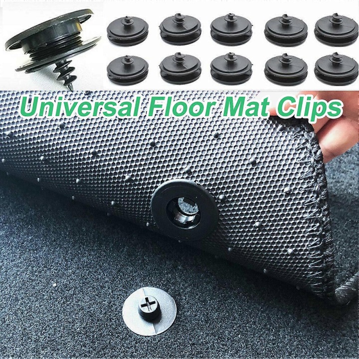 Set 10 cleme fixare covorase auto, plastic, 3.55x3.55x2.3cm