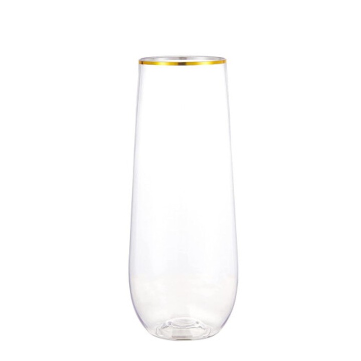 Eldobható pezsgőspoharak, 9oz, arany műanyag, törésálló