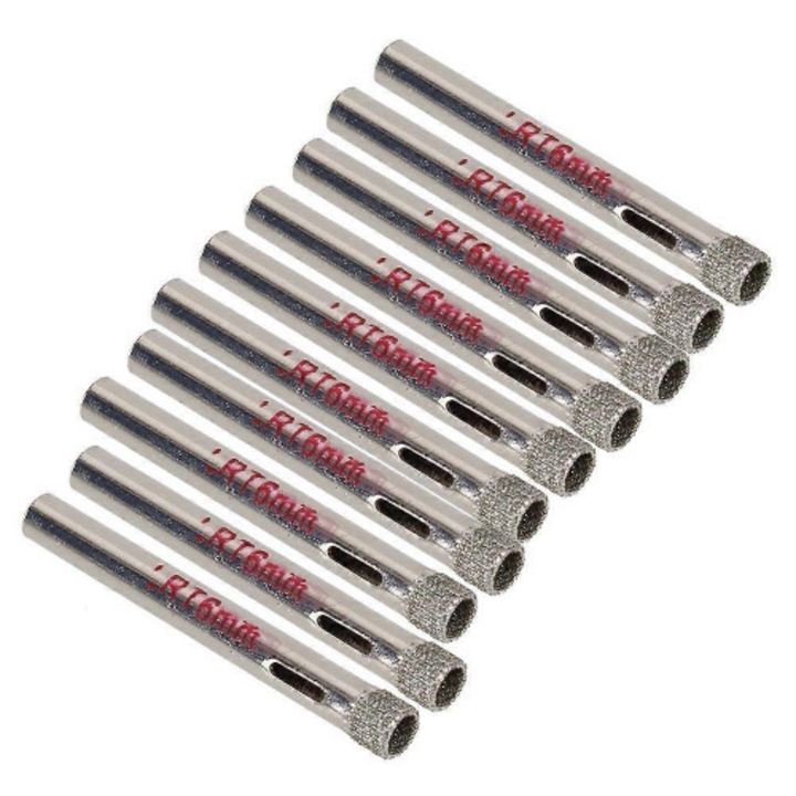 Set 10 burghie diamantate 6mm pentru sticla si ceramica argintiu 5x0.6x0.6cm