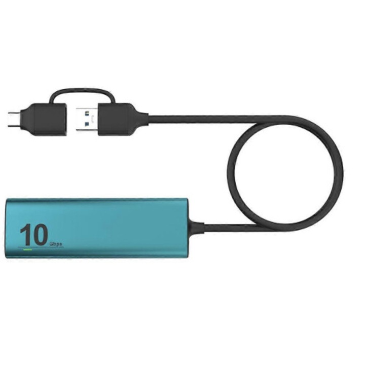 USB C хъб 3.2 Gen 2, 10Gbps, 5 в 2, алуминий, черен, компактен