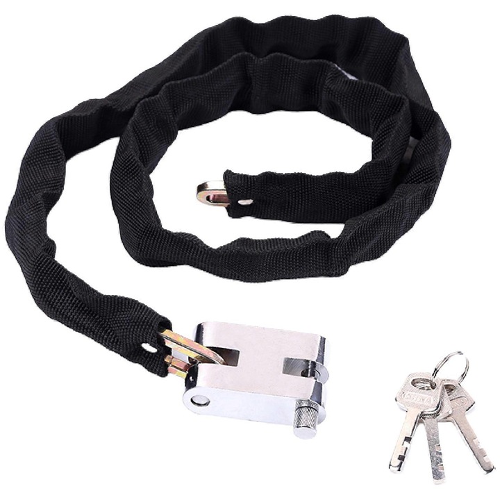 Lacat lant pentru bicicleta si motocicleta, 65x2.6cm, negru si crom