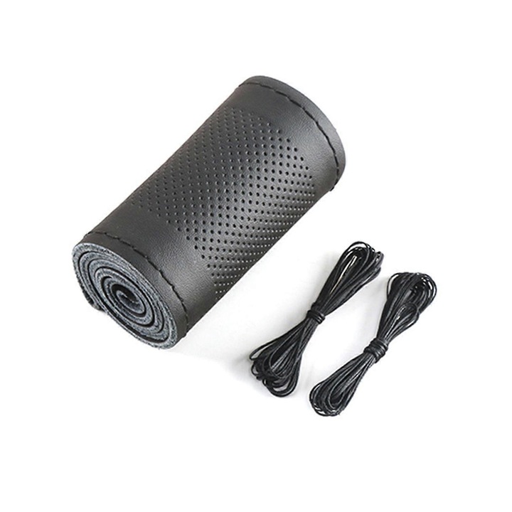 Husa volan auto, 38cm, piele ecologica, cusut manual, antiderapant, impermeabil