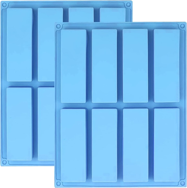 Комплект от 2 правоъгълни силиконови форми, 8 гнезда, син, 23x10x3см