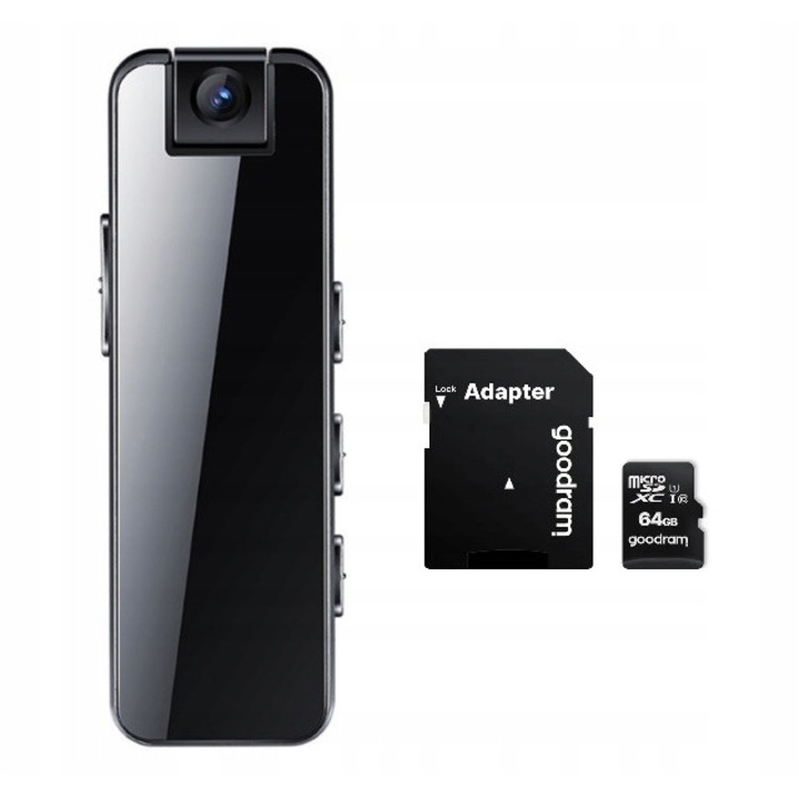 Mini kémkamera Kopier, Full HD 1920x1080, mikrofon, fém klipsz, 64GB, 80x28x14mm