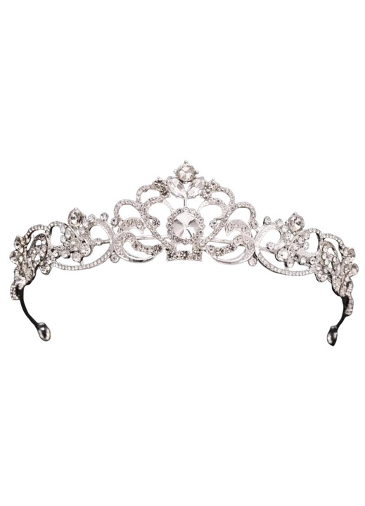Tiara Eleganta, DANATI, Coroana Incrustata cu Strasuri Cristale 4, Diadema, Accesoriu de par pentru Mireasa, Zile de Nastere, Ocazii Speciale, Nunta, Argintiu, Diametrul reglabil 13, 5 - 15cm x 6cm