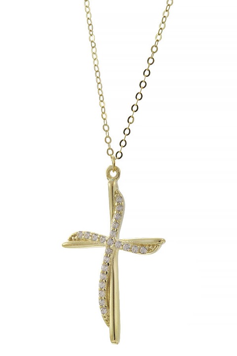 Cruciulita aur 9K cu zirconii albe design modern asimetric