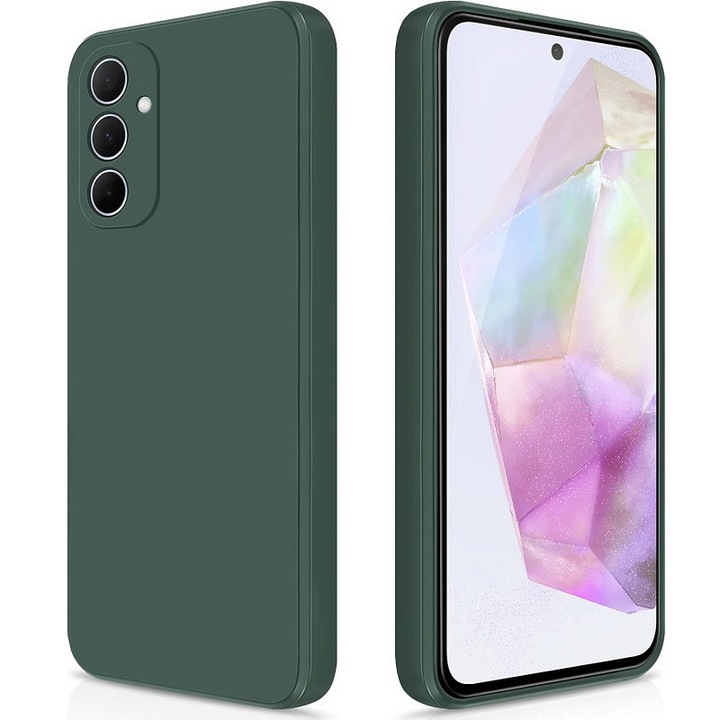 Husa pentru Samsung Galaxy A55 OEMG® Silicon case, protectie militara, interior din microfibra-Verde Inchis
