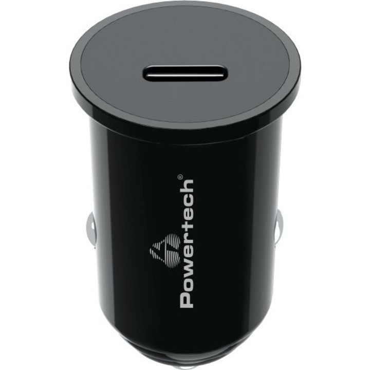 Incarcator auto Powertech PT-1146, USB-C, 20W, negru, 24.5x42.2mm