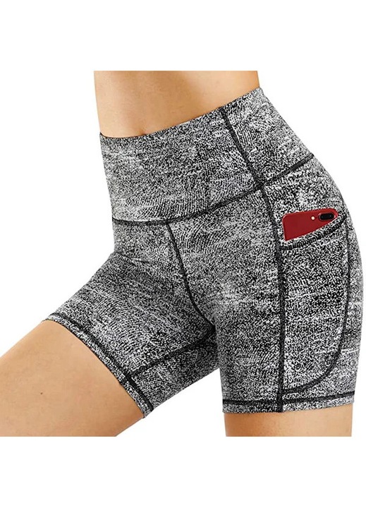 Pantaloni scurti de yoga, talie inalta, cu buzunar lateral, gri