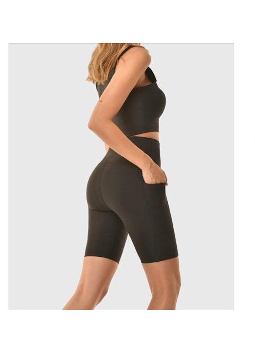 Colanti sport scurti unisex cu buzunare, negru, pentru yoga si fitness