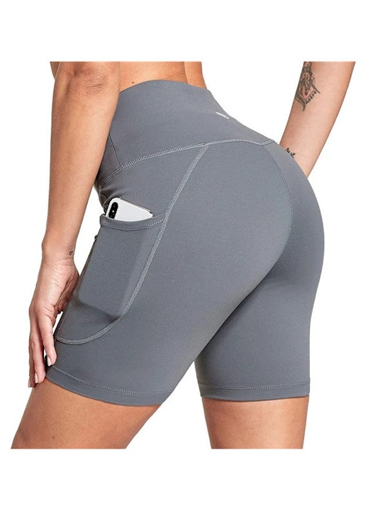 Colanti scurti de antrenament, talie inalta, control al abdomenului, gri, fabrica de sport, S INTL