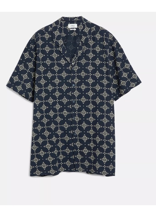 S.Oliver Big Sizes Camasa barbati big sizes, din bumbac, cu imprimeu, Resort fit, Bleumarin inchis