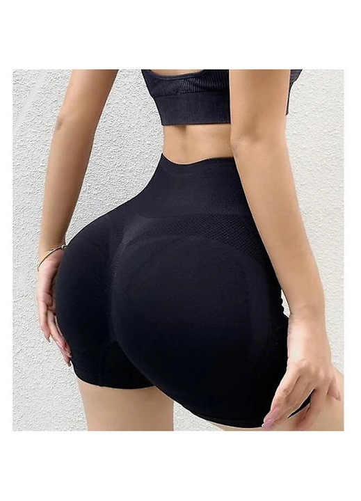 Pantaloni scurti de fitness, cu talie inalta, respirabili, negru, fabrica colanti pentru femei, M INTL