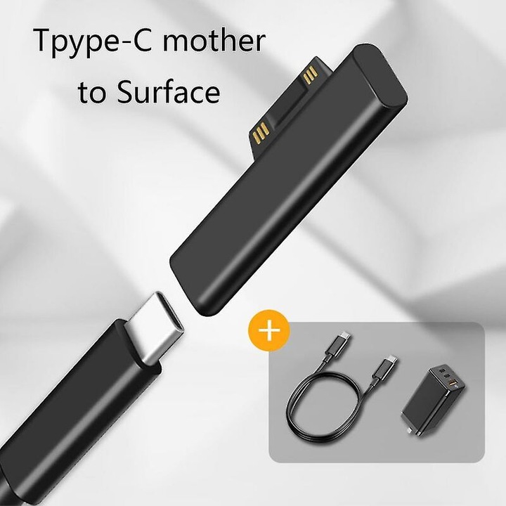 Адаптер USB C към магнитен за Surface Pro 3-7, черен, 46.5x11.5x6.5mm