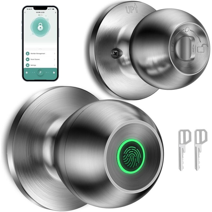 Yala inteligenta biometrica cu amprenta si control aplicatie, argintiu, 3x5cm