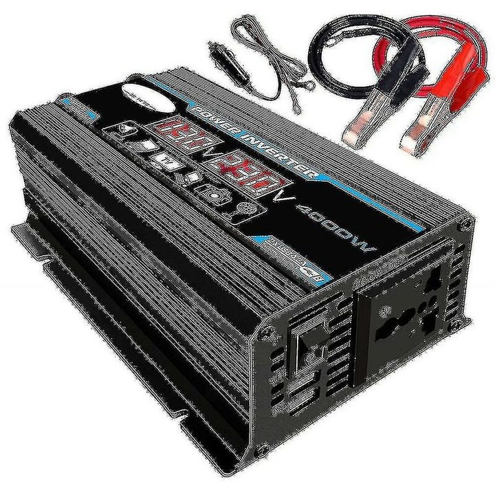 Invertor auto 4000W 12V la 110V/220V cu afisaj LCD si USB, 16x11x5.6cm