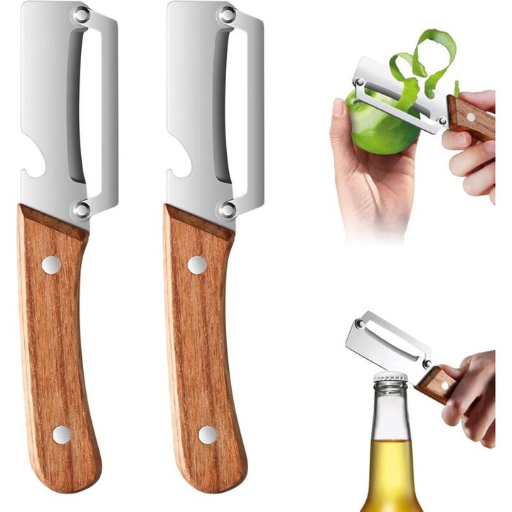 Curatator legume multifunctional 2 in 1, lama inox, maner lemn, 18x4cm
